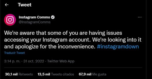 Tweet Instagram bloqueo cuentas