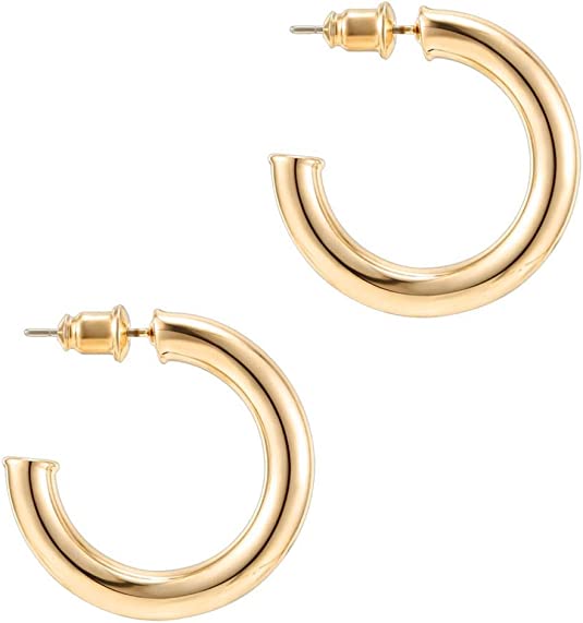 Pavoi 14K Gold Colored Lightweight Chunky Open Hoops